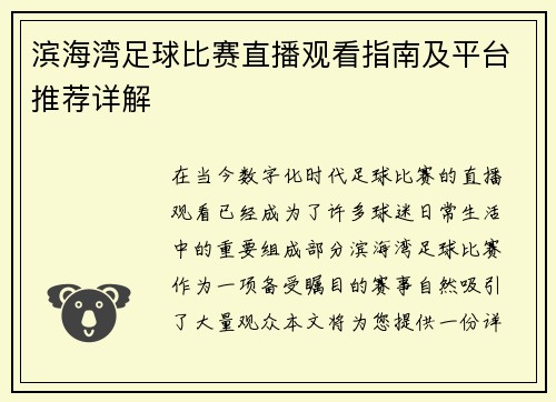 滨海湾足球比赛直播观看指南及平台推荐详解